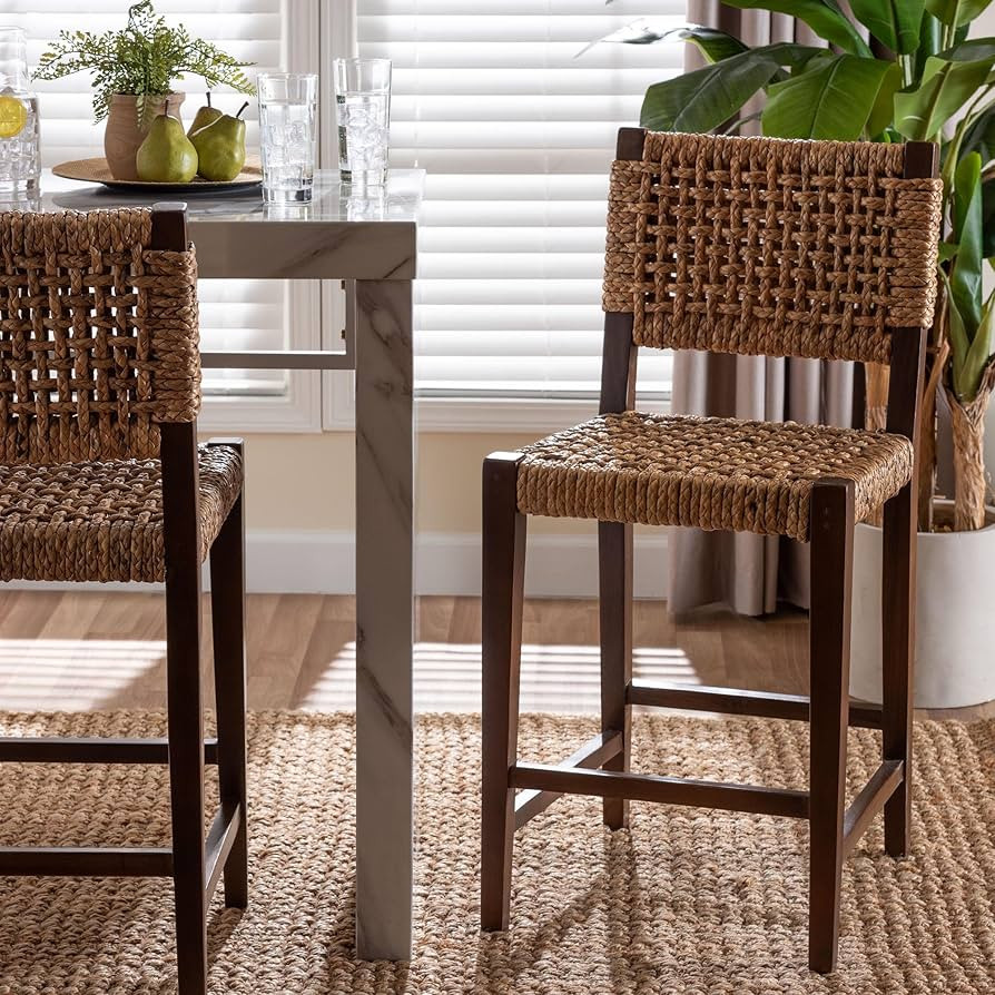 Bali & pari Alise Seagrass and Mahogany Wood Chair, Counter Stool, Earthy Brown | Amazon (US)