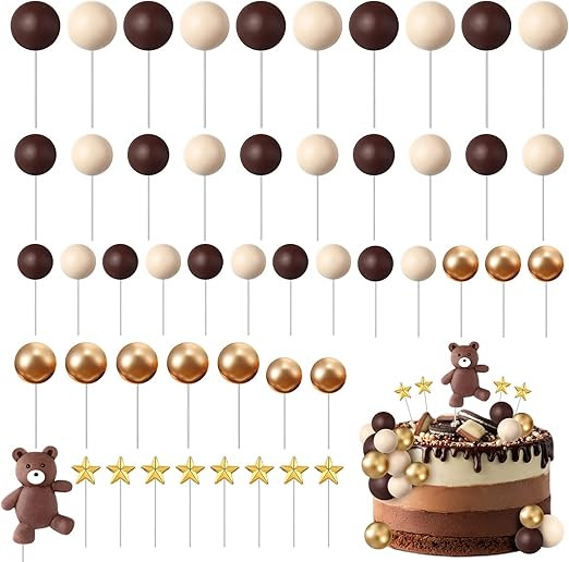 51 Pcs Bear Cake Topper Mini Balloon Cake Topper Colorful Foam Balls Pearl Ball Star Shaped Cake ... | Amazon (US)
