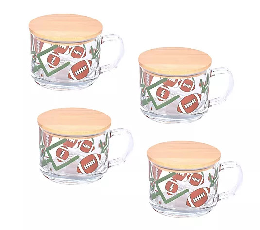 Temp-tations Set of (4) 16-oz Glass Mugs with Wood Lids | QVC