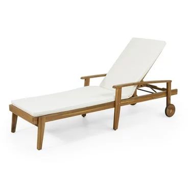 Mavis Outdoor Chaise Lounge With Cushion, Teak Finish, Cream | Walmart (US)