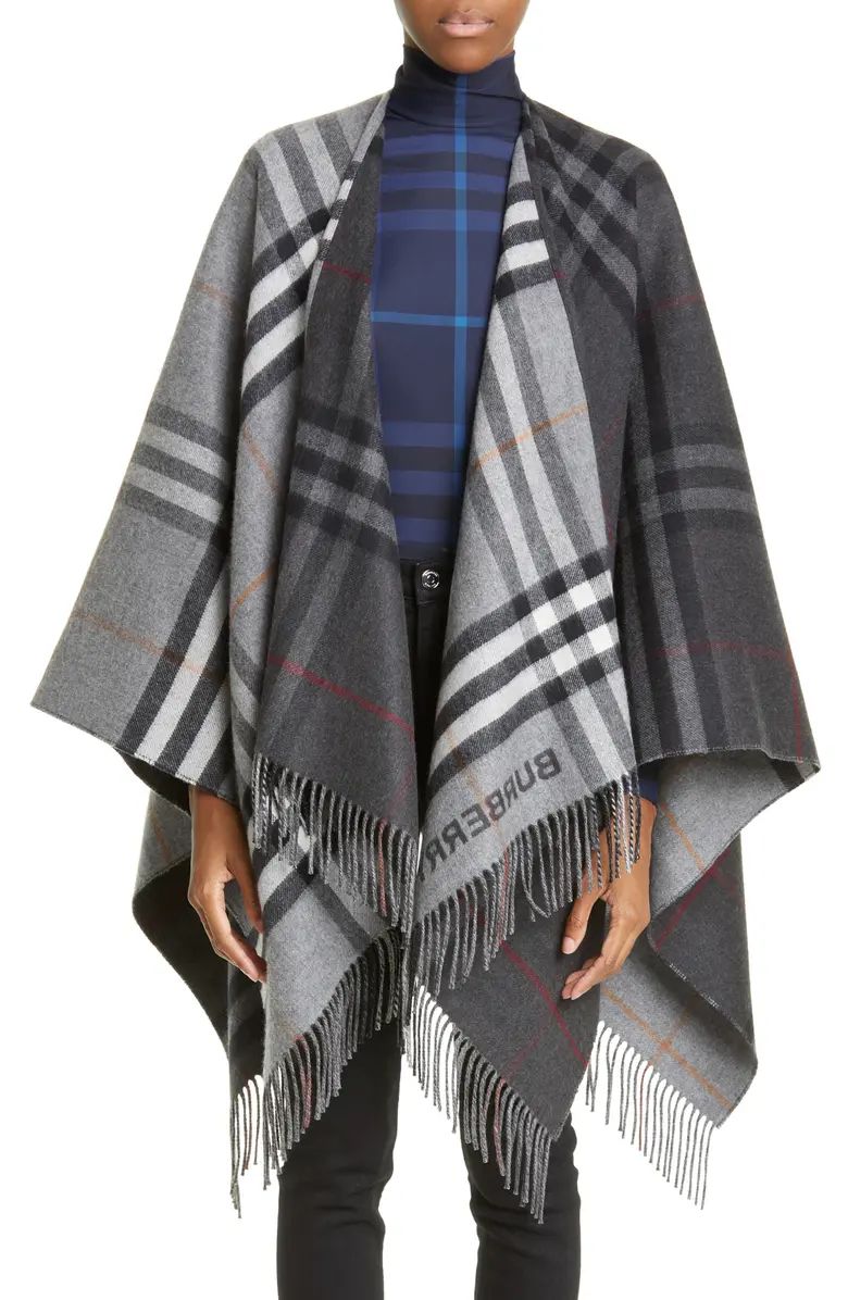 Burberry Split Check Fringe Trim Cashmere Cape | Nordstrom | Nordstrom