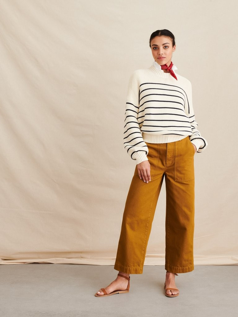 Button-Back Crewneck Sweater in Stripe | Alex Mill