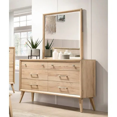 Drawer Dresser, Classic Style Dresser Of 6X Drawers Natural Oak Finish Wooden Bedroom Furniture 1Pc, Mid-Century Modern Design | Wayfair North America