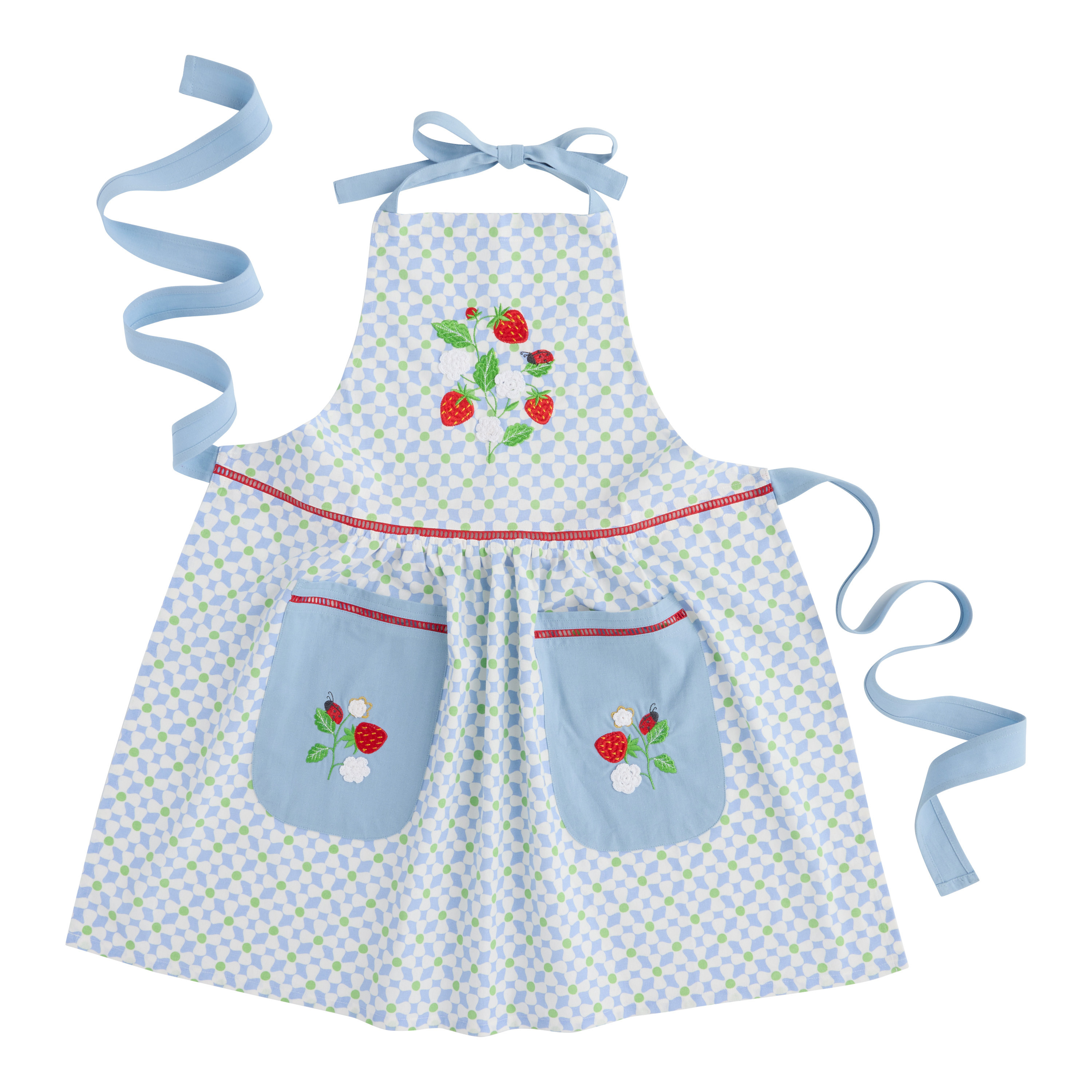 Blue and White Tile Print Embroidered Strawberry Apron | World Market