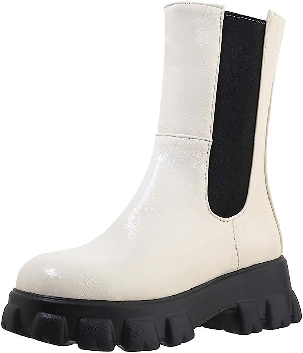 Alsoloveu Women Chelsea Ankle Platform Boots Mid Calf Chunky Heel Booties with Zip | Amazon (US)