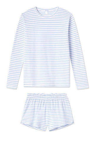 Pima Crew Long-Short Set in Baltic Blue | Lake Pajamas