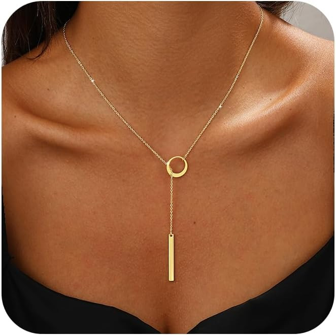 Long Gold Necklace for Women Trendy, Dainty Layered Lariat Necklace 14k Gold Plated Silver Y Shap... | Amazon (US)