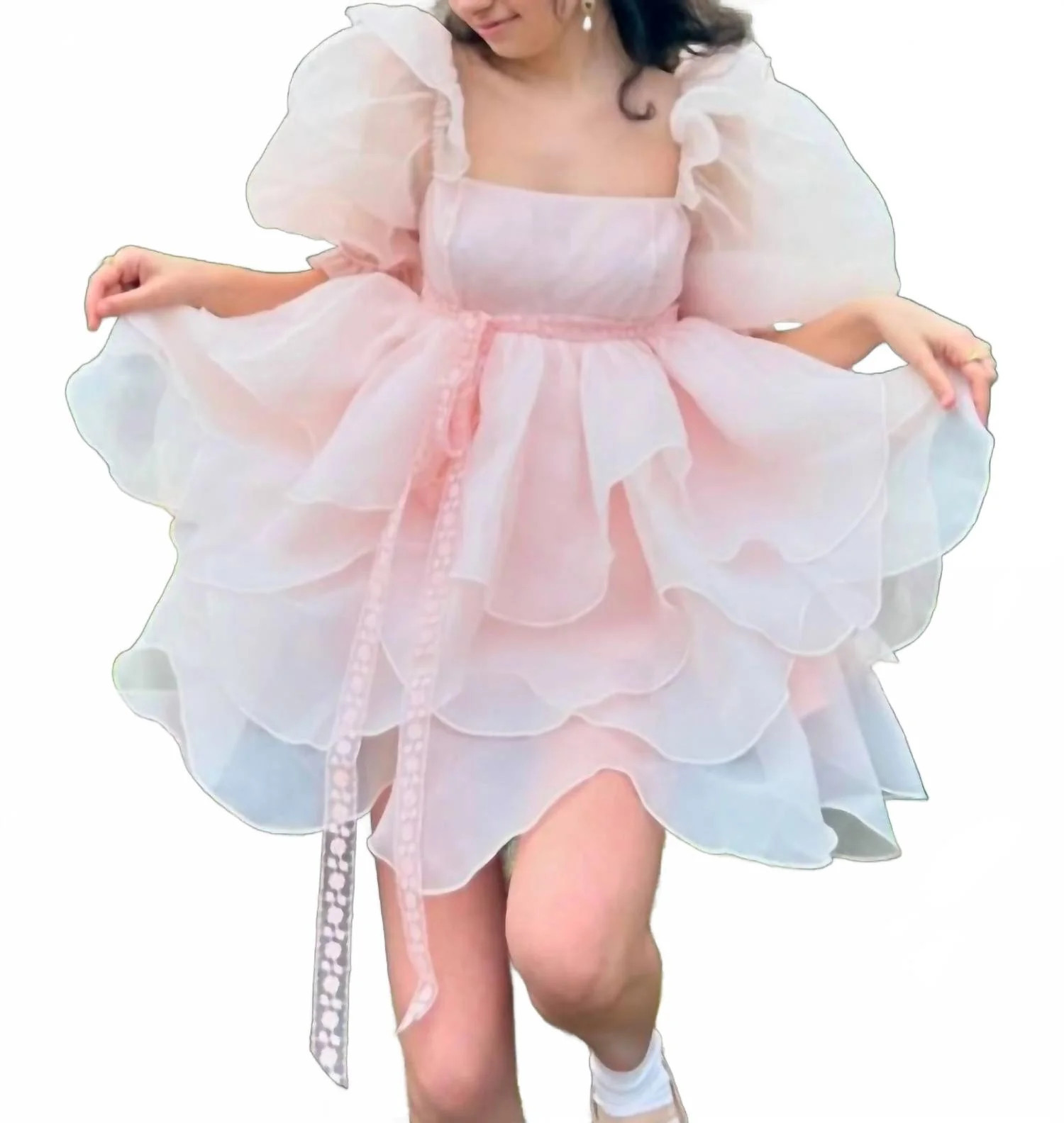 Rose Petal Puff Dress In Pink | Shop Simon