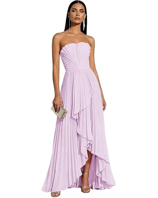 Amazon.com: Strapless Bridesmaid Dresses for Women 2026 Hi-Lo Pleated Satin Formal Wedding Guest ... | Amazon (US)
