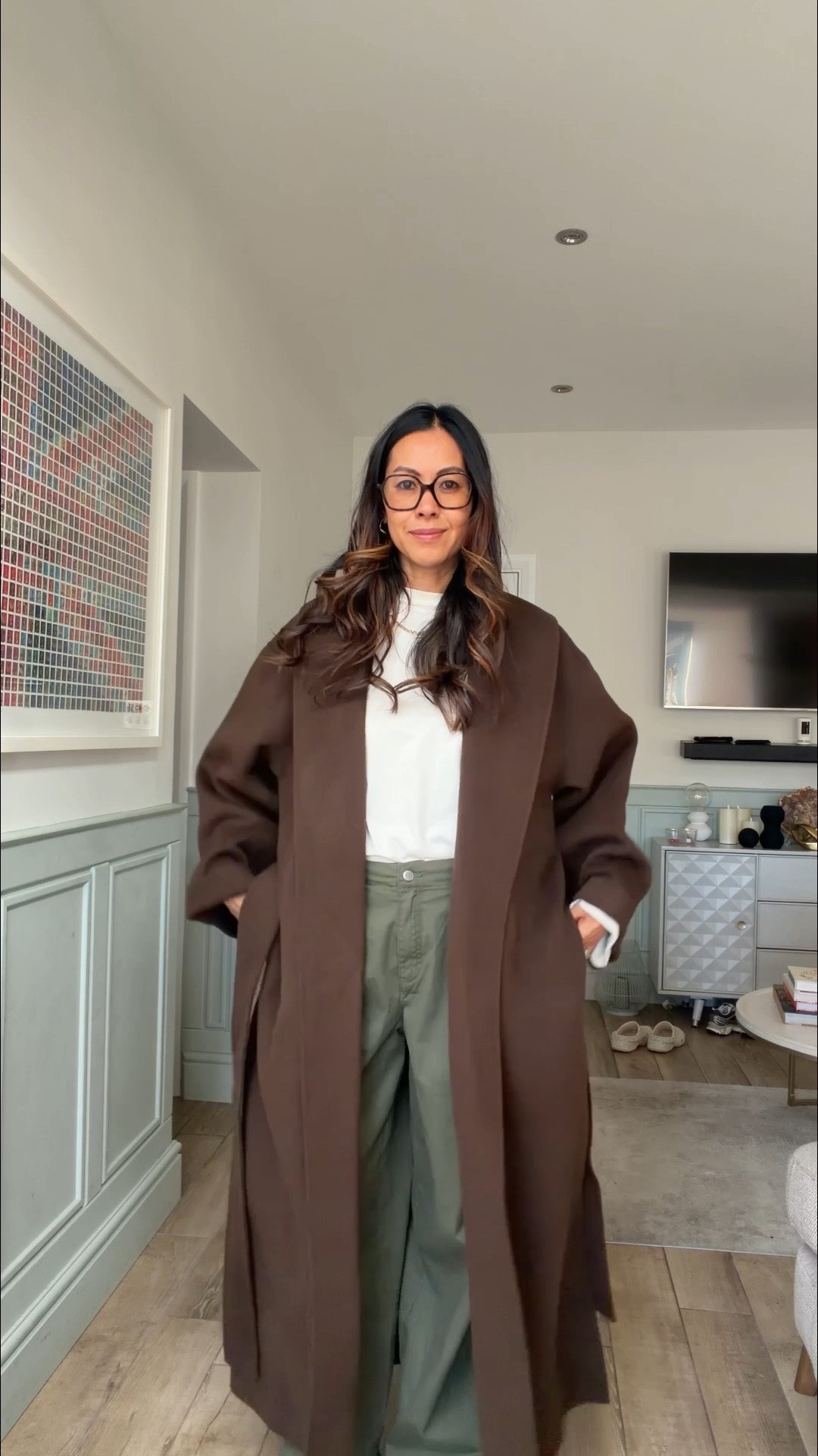 Wearing shoulder pad long sleeve basic 
Cargo pants size 8
Wool coat size 10
Birkenstocks
Tommy bag

#LTKuk #LTKautumn