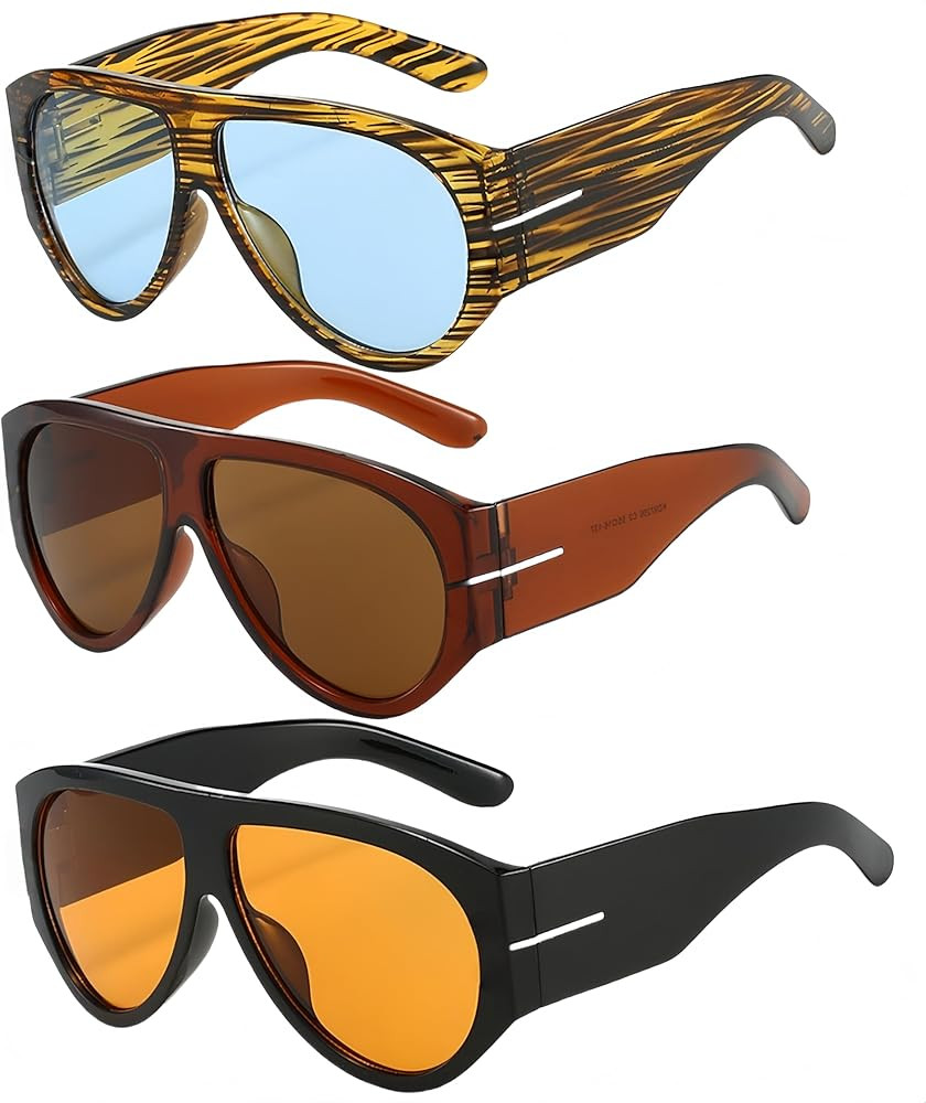 3-Pack Oversized Aviator Sunglasses, Retro Frame UV400 Protection Unisex (Women & Men) Bulk Party... | Amazon (US)