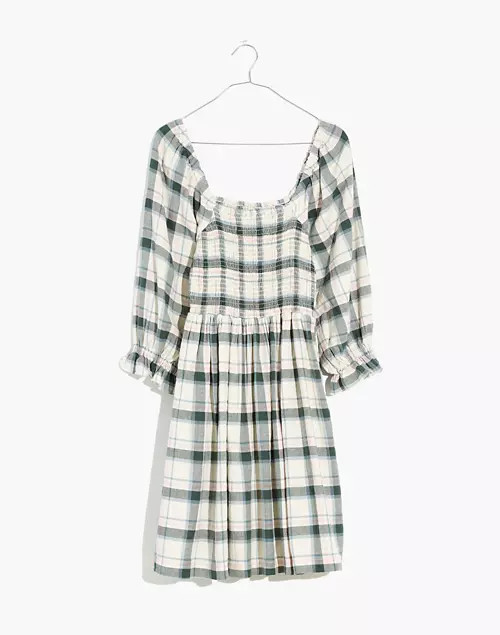 Lucie Elbow-Sleeve Smocked Mini Dress in Lebaum Plaid | Madewell