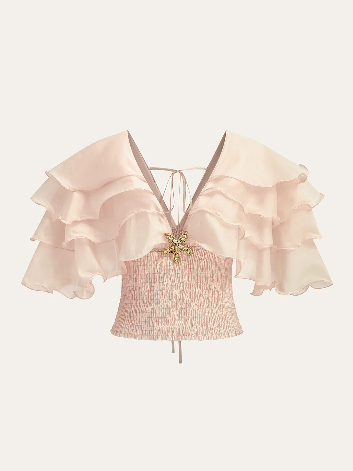 Semi-Sheer Ruffled Metal Decor Waist-Cinching Top | Commense