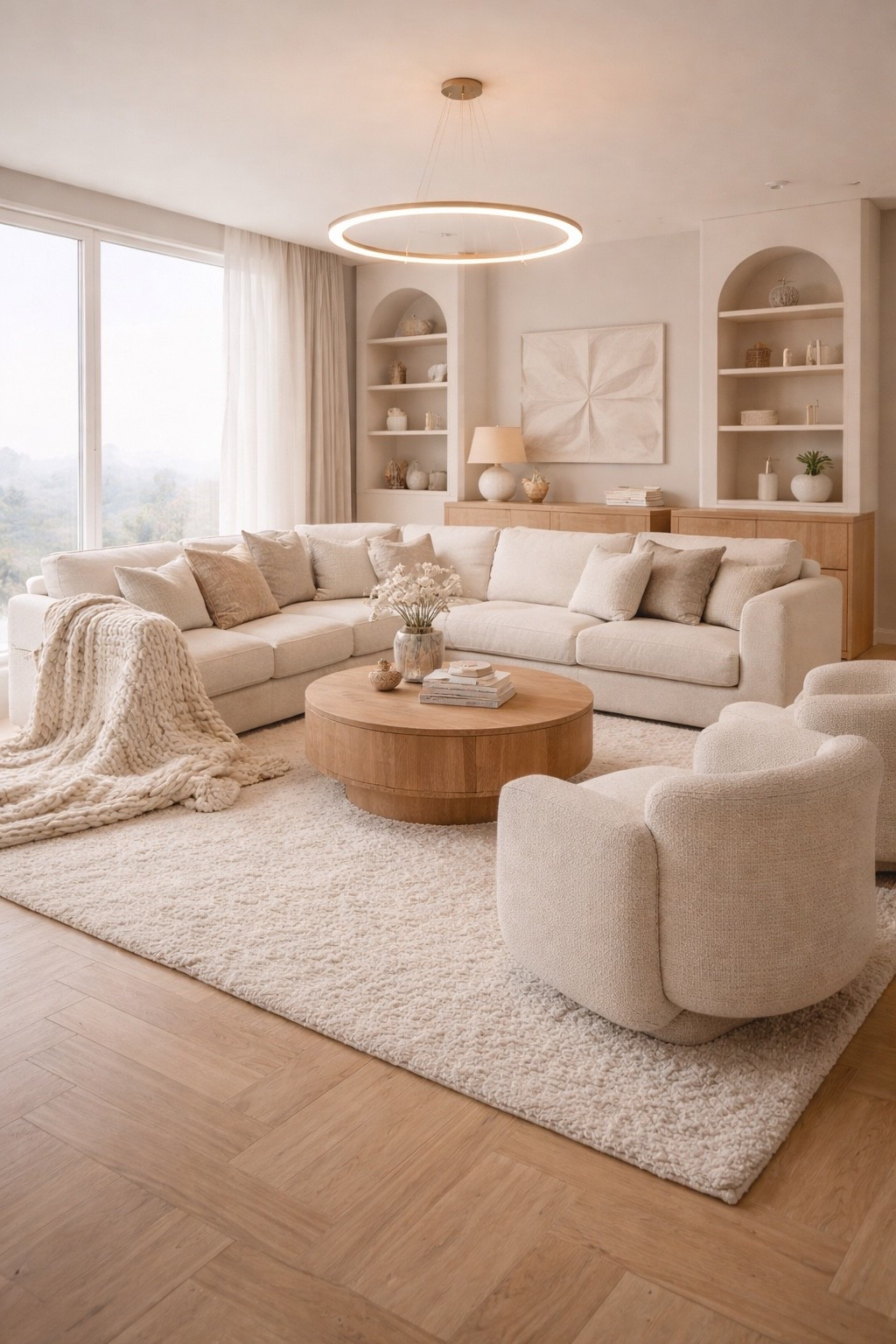 A cozy modern living room with soft neutral sofas, a round wooden coffee table, plush armchairs, and a chunky throw for extra warmth.
Natural wood floors, soft textures, and minimal decor create a calm, inviting space perfect for everyday living and slow mornings ☕✨

This look is all about comfort, balance, and timeless modern style.
#cozylivingroom
#moderncozy
#neutralinterior
#warmminimalism
#livingroominspo
#cozyhome
#woodandneutral
#ltkhome
#interiorinspiration
#softtextures


#LTKGiftGuide #LTKSaleAlert #LTKHome