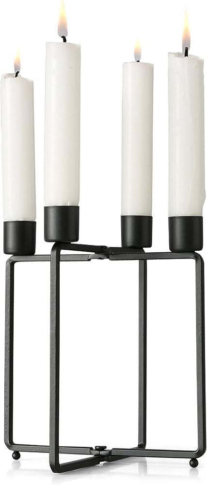 Modernist Cube Taper Candle Holder, Black, Foldable, Forged Iron, Ball Feet, 6.75 Inches | Amazon (US)