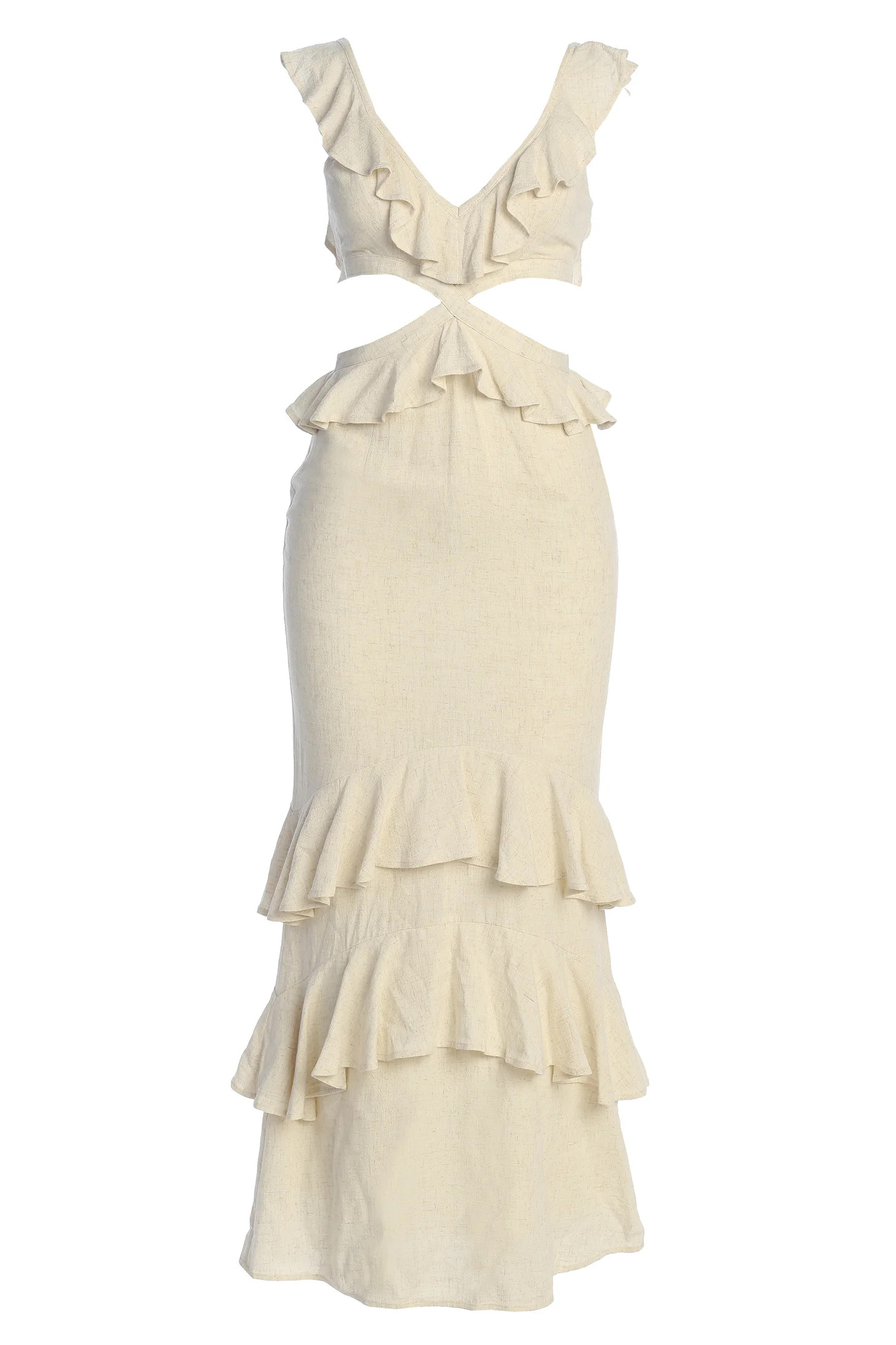 Natural Sunshine Ruffle Linen Dress | JLUXLABEL