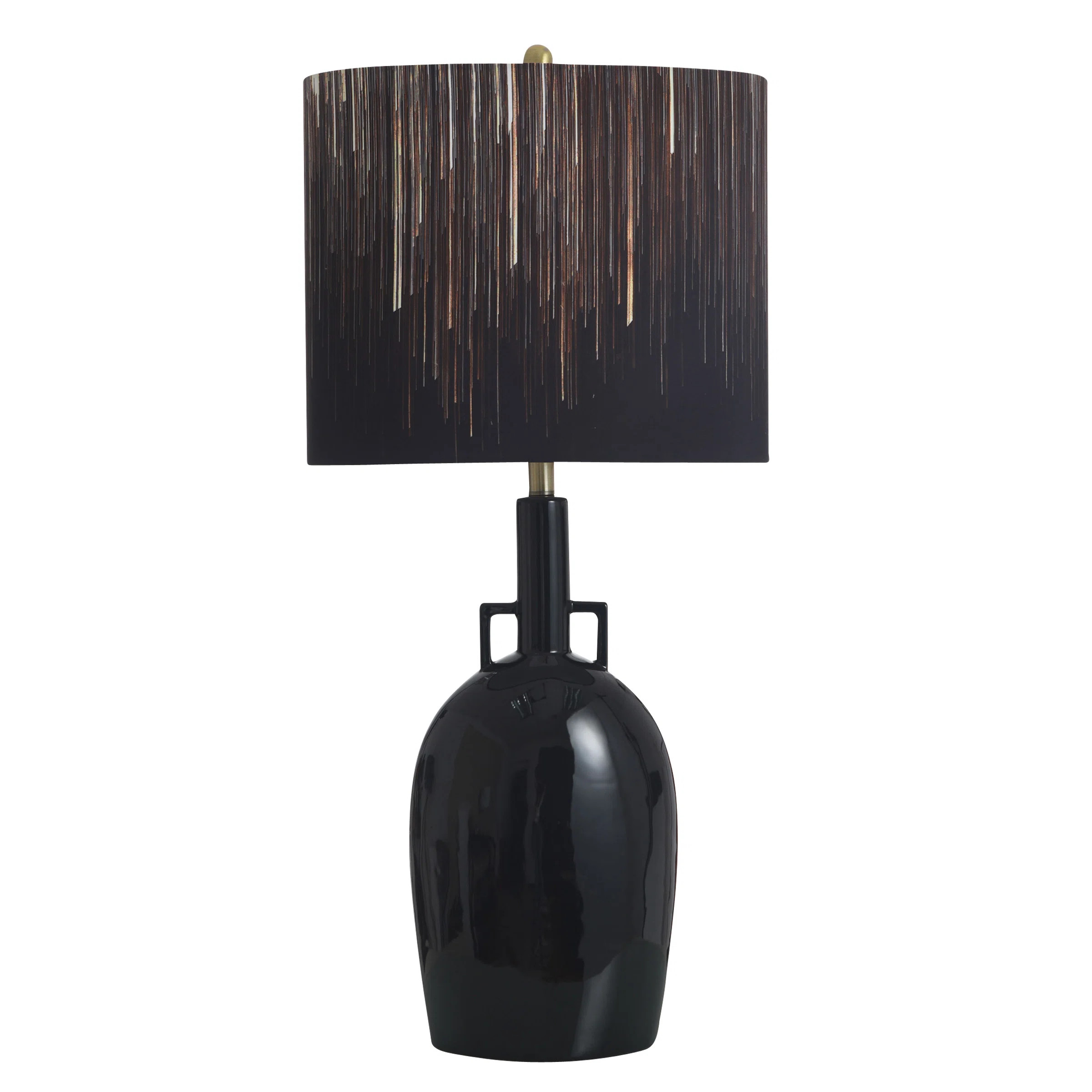 Norman Wyatt Home - Empire - Ceramic Table Lamp - Gloss Black - Pattern Shade | Wayfair North America