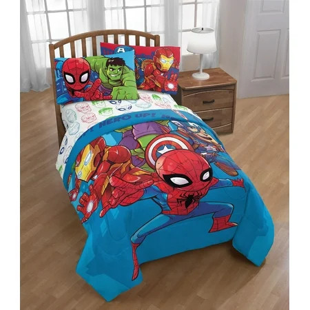 Marvel 4-Piece Superhero Amigos Toddler Bed Set 100% Microfiber Blue | Walmart (US)