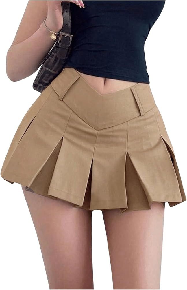 WDIRARA Women's High Waisted A Line Mini Skirt Zipper Pleated Denim Short Skirts | Amazon (US)