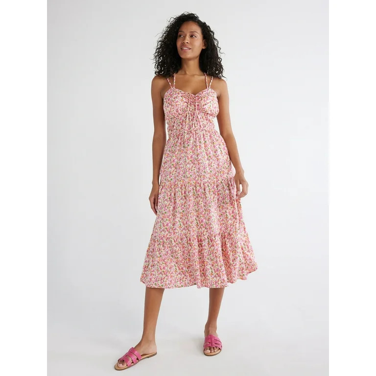 Time and Tru Women's Cross Back Dress with Tiered Skirt, Sizes XS-XXXL | Walmart (US)
