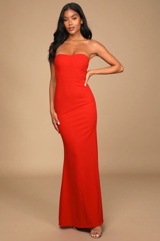 Glamorous Gala Red Strapless Cutout Mermaid Maxi Dress | Lulus (US)