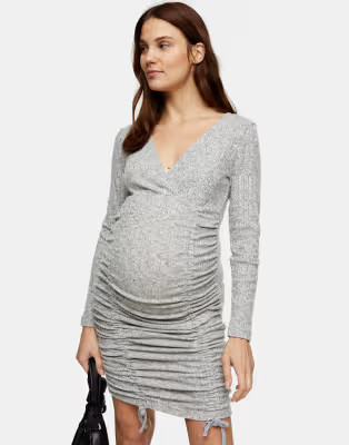 Topshop Maternity ribbed ruched mini dress in gray heather | ASOS (Global)