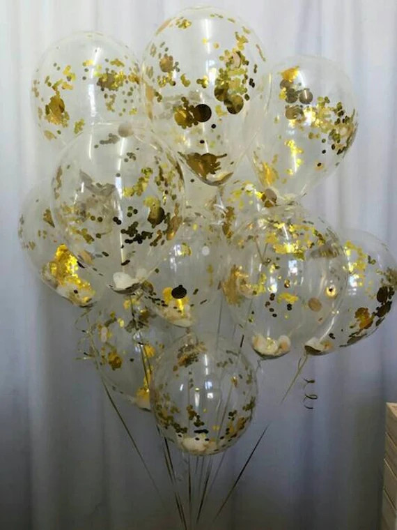 Gold with White Confetti in Clear Balloon, Bridal Shower, Wedding, Confetti Balloons, Clear Ballo... | Etsy (US)