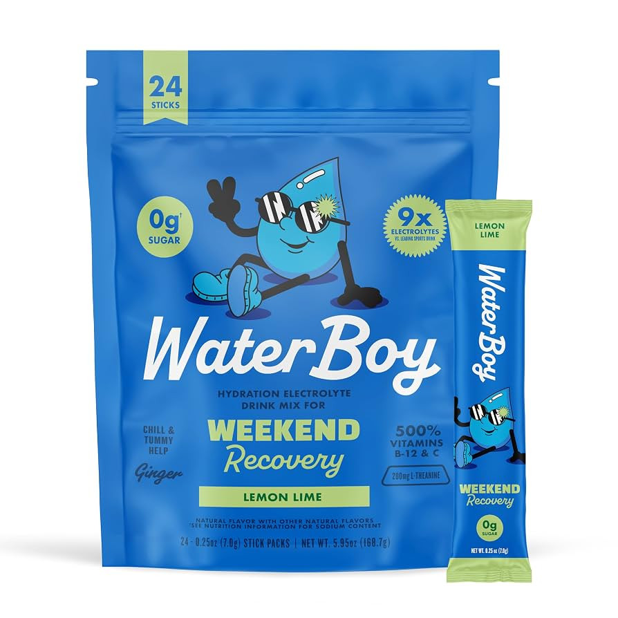 Waterboy Weekend Recovery | 3,200mg Electrolyte Powder Packets | Ginger + L-Theanine + Vitamins |... | Amazon (US)