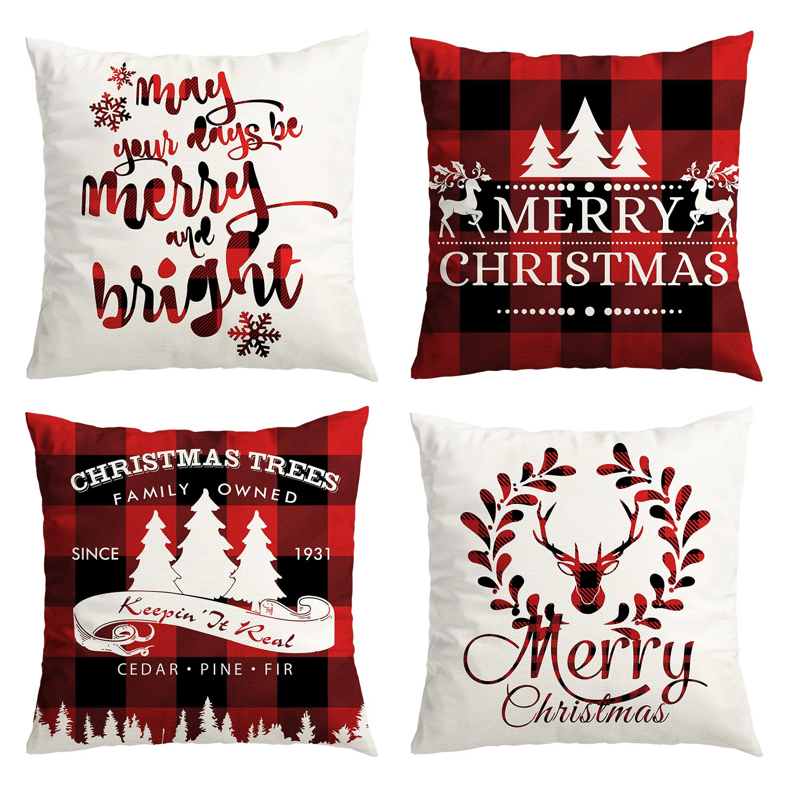 Christmas Decorations Pillow Covers 18x18 Inch Set of 4 for Christmas Decor Indoor Outdoor, Party Su | Amazon (US)