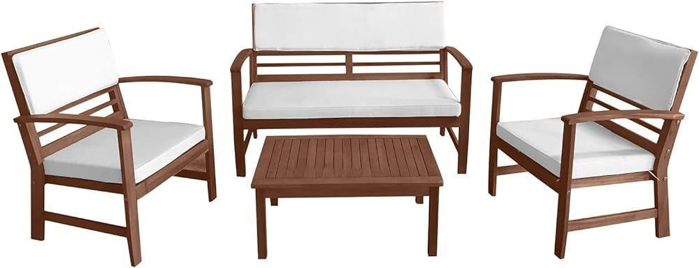 Patio Conversation Set Patio Furniture Patio Sofa Set Outdoor Chat Set 4-Piece Acacia Wood Outdoo... | Amazon (US)