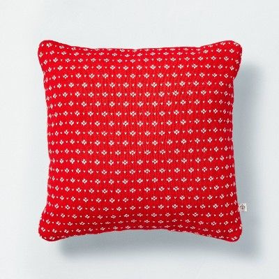14"x14" Sweater Fleck Jacquard Knit Square Throw Pillow Red/White - Hearth & Hand™ with Magnoli... | Target