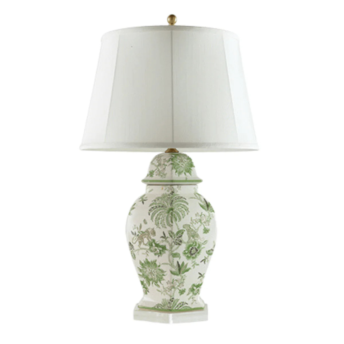 Green Porcelain Floral & Fauna Hex Lamp With Shade | The Well Appointed House, LLC