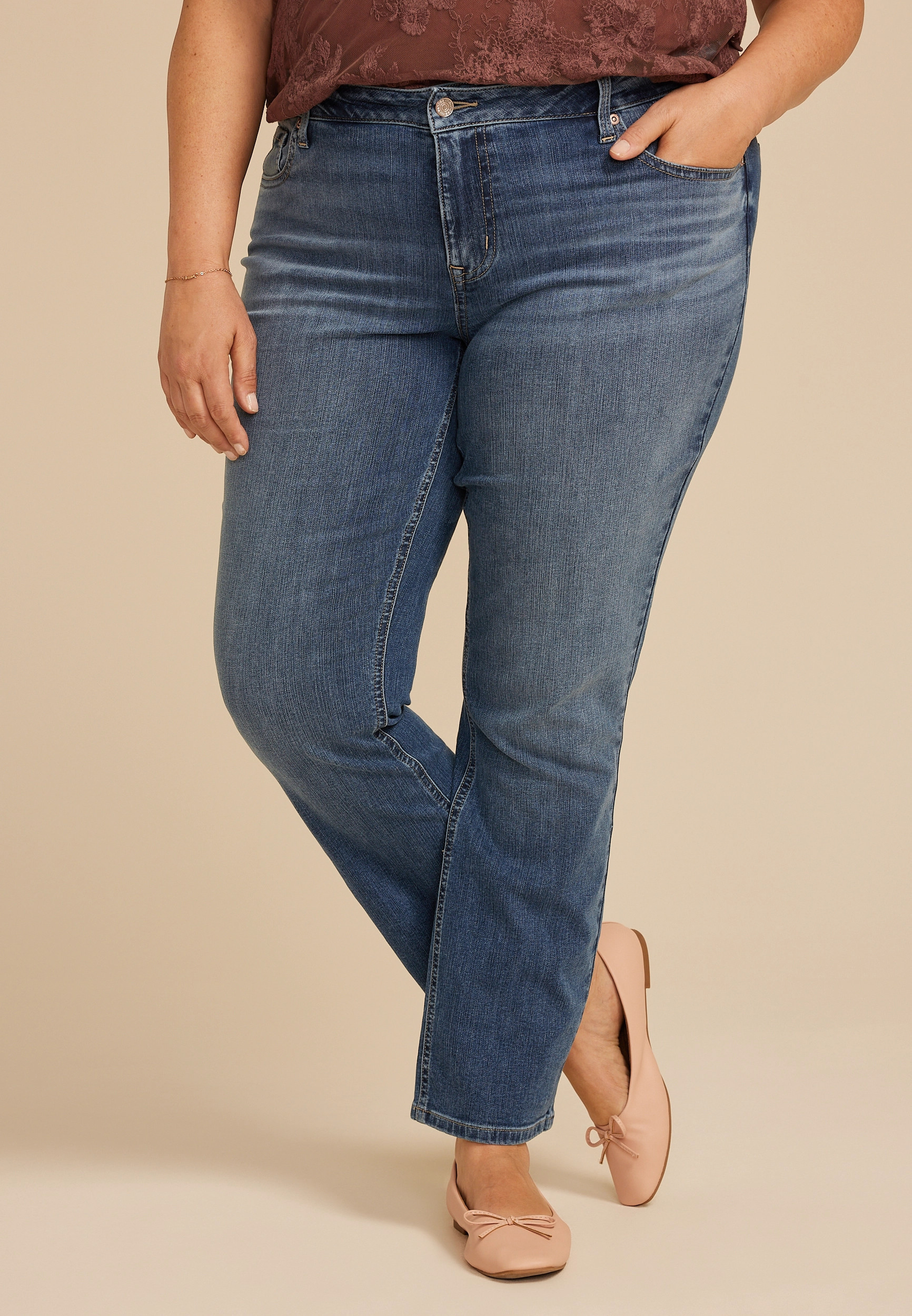 Maurices Plus Size Jeans Women's Jeans Classic Mid Rise Slim Straight Jean Blue Denim Size 16W | Maurices