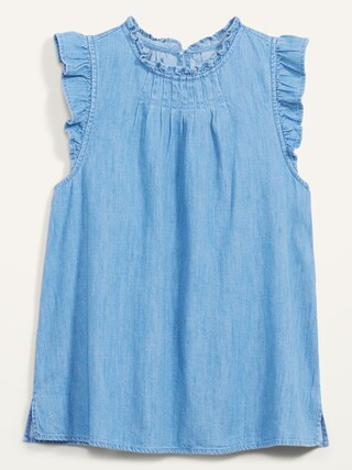 Ruffled High-Neck Sleeveless Jean Top for Women | Old Navy (US)