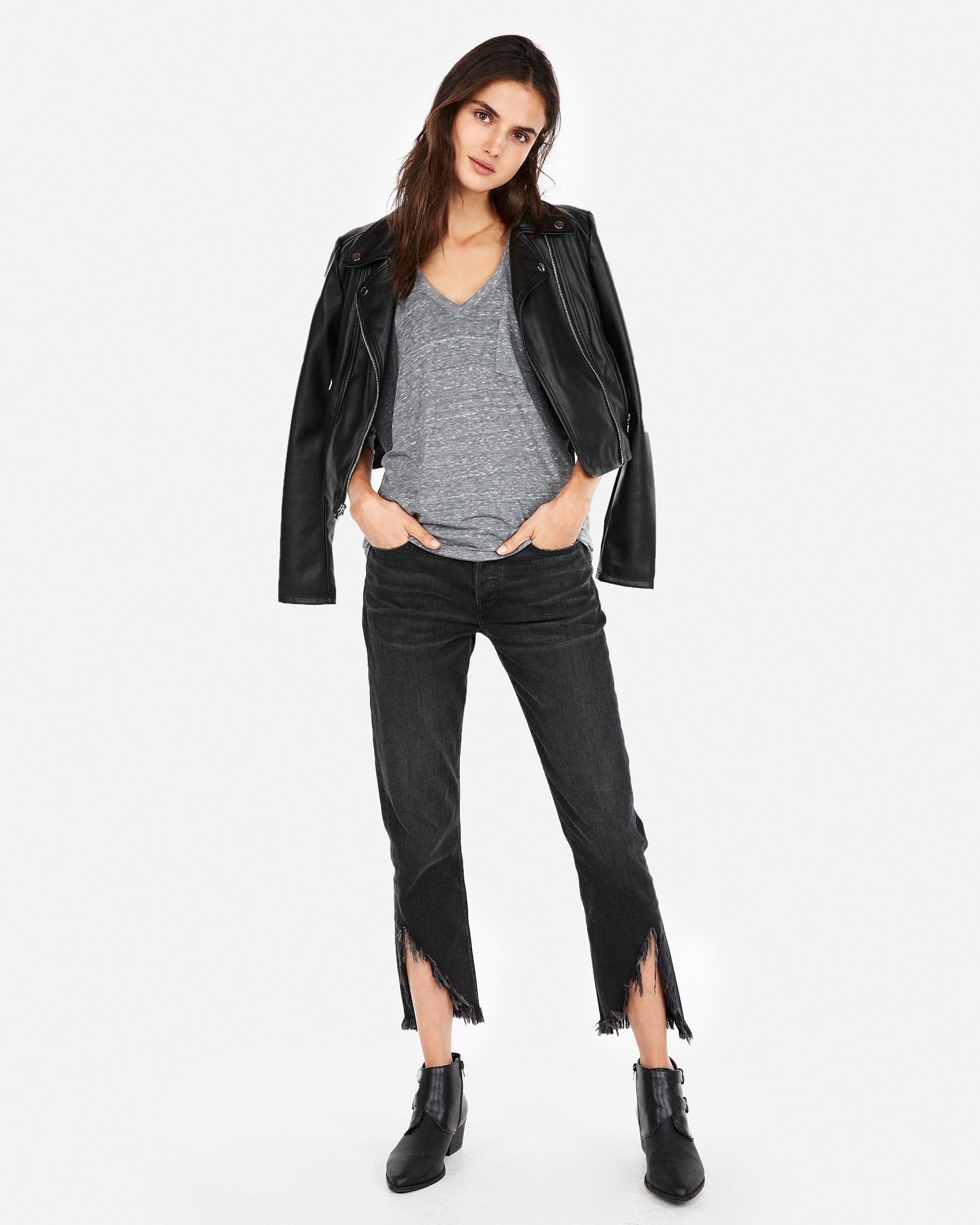 Express One Eleven Heathered Pocket Double V London Tee | Express