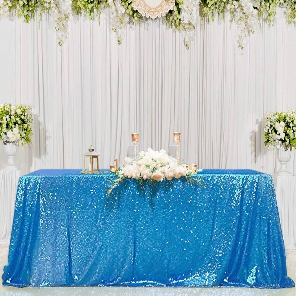 B-COOL Rectangle Sequin Tablecloth Aqua Blue Table Cloths Seamless Tablecloth 60x102 Inch for Wed... | Amazon (US)