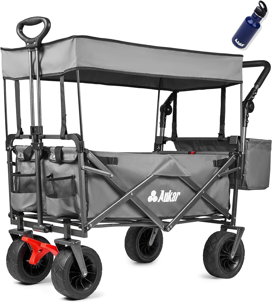 AUKAR Collapsible Canopy Wagon - Heavy Duty Utility Outdoor Foldable Garden Cart - with Adjustabl... | Amazon (US)