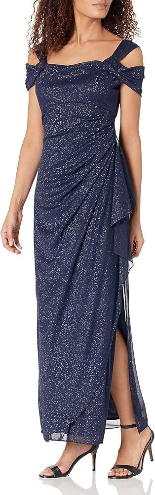 Alex Evenings Women's Long Glitter Mesh Cold Shoulder Dress (Petite and Regular) | Amazon (US)
