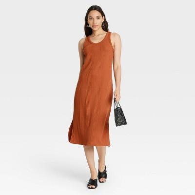 Women's Rib Knit Tank Dress - A New Day™ Dark Orange S | Target