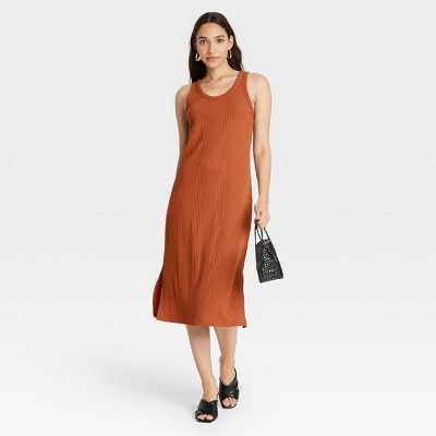 Women&#39;s Rib Knit Tank Dress - A New Day&#8482; Dark Orange S | Target