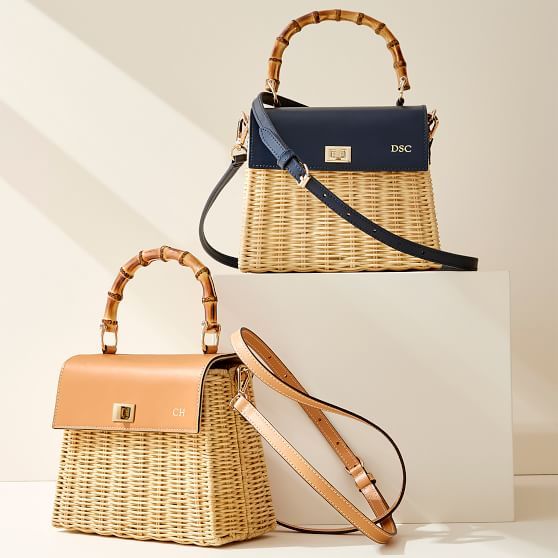 Wicker & Leather Crossbody Bag With Bamboo Handles | Mark and Graham