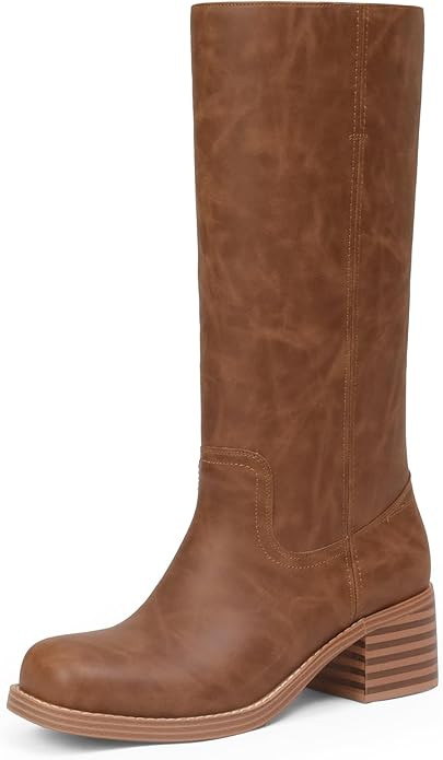 Mid Calf Boots for Women Chunky Block Heel Women’s Tall Boots Square Toe Comfortable Casual Boo... | Amazon (US)