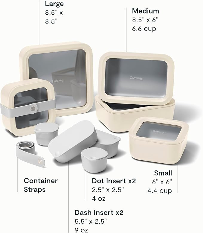 Caraway Glass Food Storage Set, 14 Pieces - Ceramic Coated Food Containers - Easy to Store, Non T... | Amazon (US)