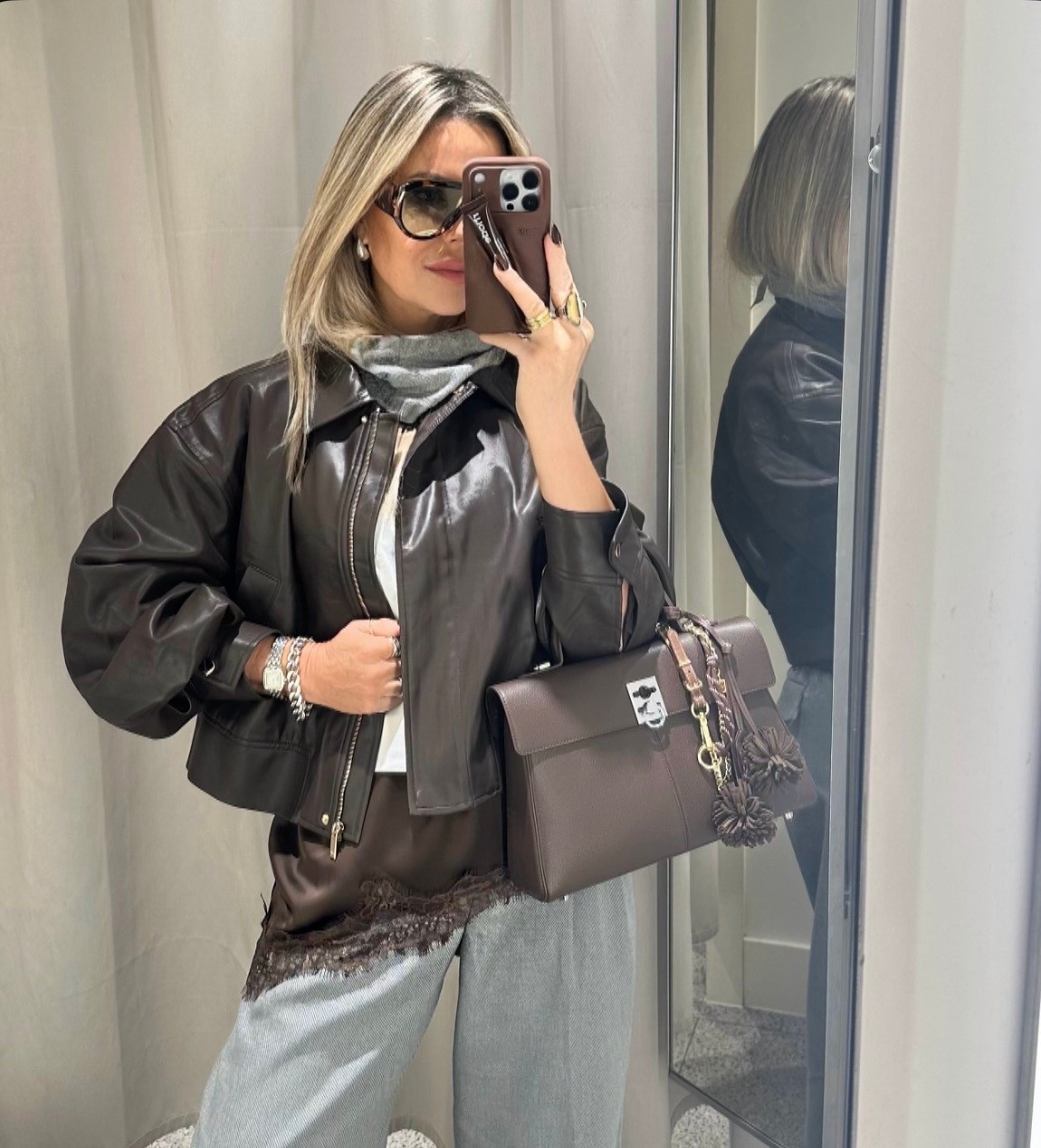 Autumn Winter 🩶🤎 I sized up in the jacket. Trousers take your size . Tee comes up big #brownleatherjacket #karenmillen #outfitideas #fallstyle 

#LTKwinter #LTKautumn #LTKover50style