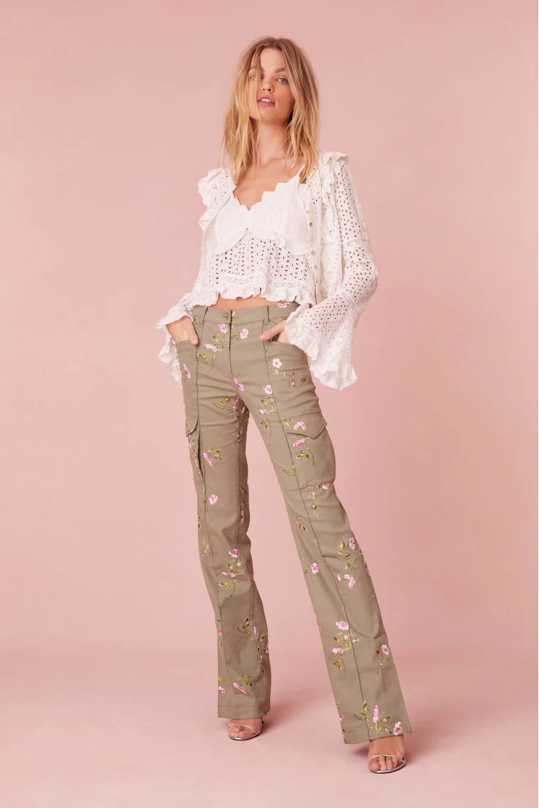 Atworth Cargo Embroidered Pant | LOVESHACKFANCY