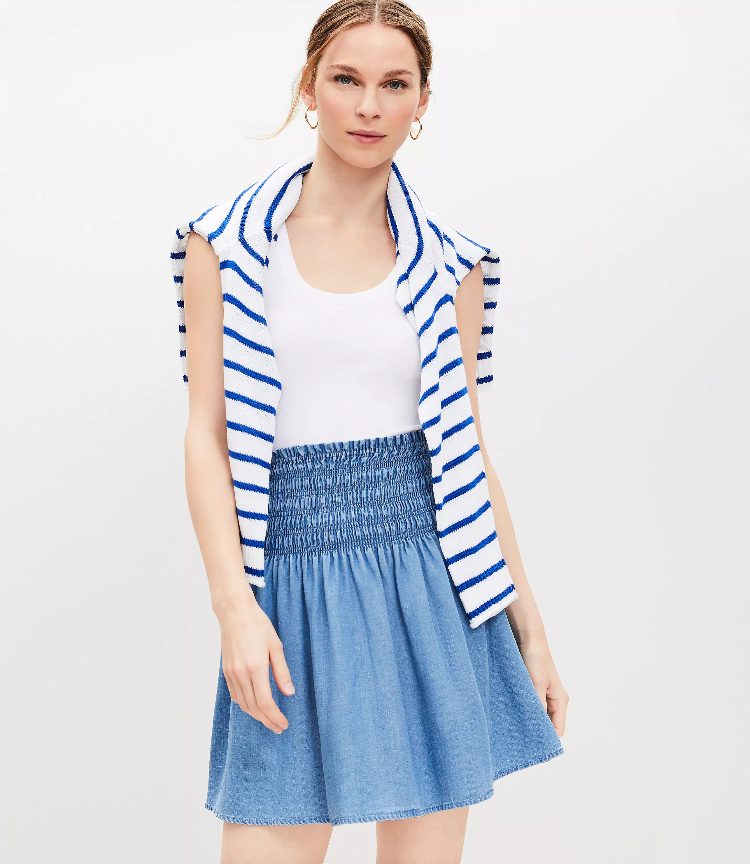 Chambray Smocked Skirt | LOFT