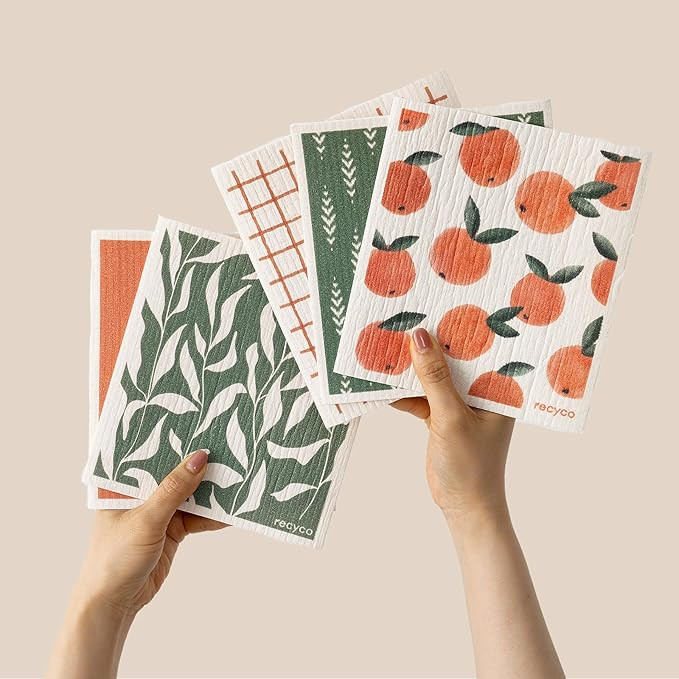 RECYCO Swedish Dishcloths for Kitchen | 5 Pack Peachy Leaves Washable Dish Rags | Cellulose Reusa... | Amazon (US)