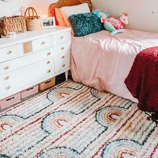 Mod-Tod Hailey Kids Rainbow Print Shag Berber Area Rug - 3'11" x 5'7" - Pink | Bed Bath & Beyond