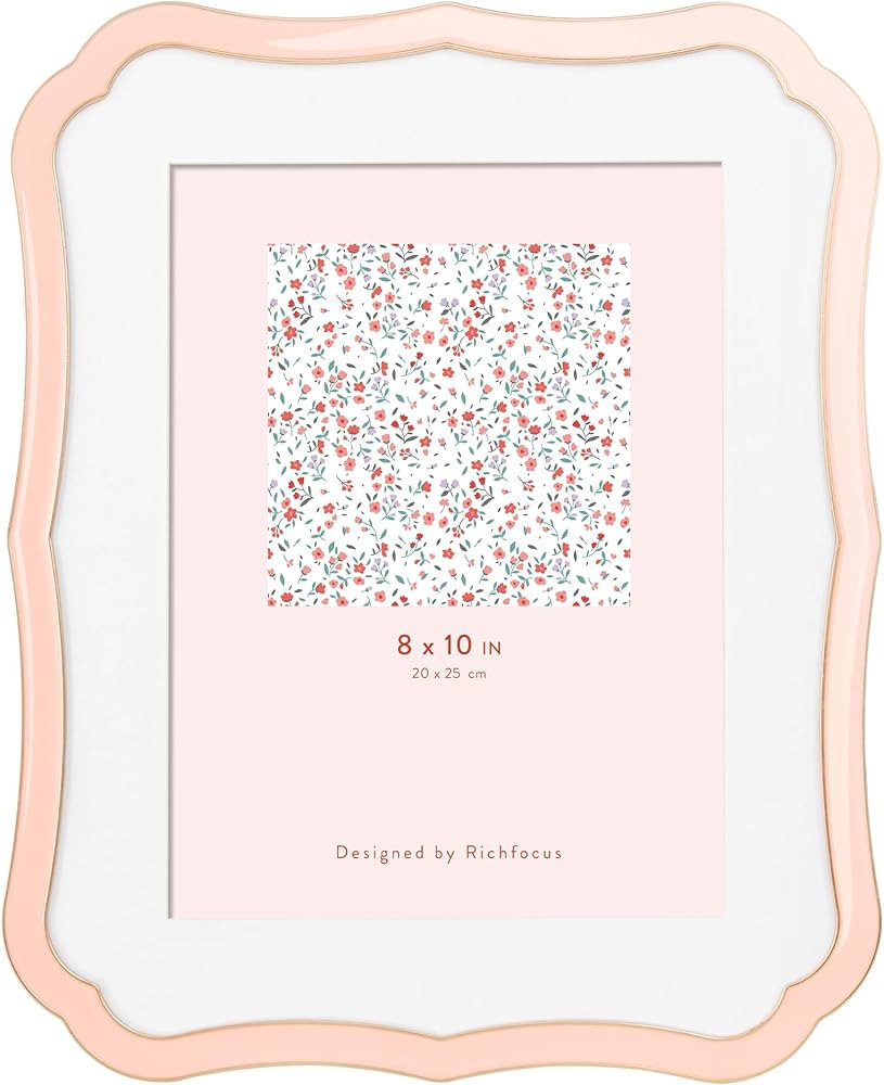 8x10 Enamel Picture Frame with HD-Tempered Glass, Display 6x8 Photo with Mat, Ornate Photo Frame ... | Amazon (US)