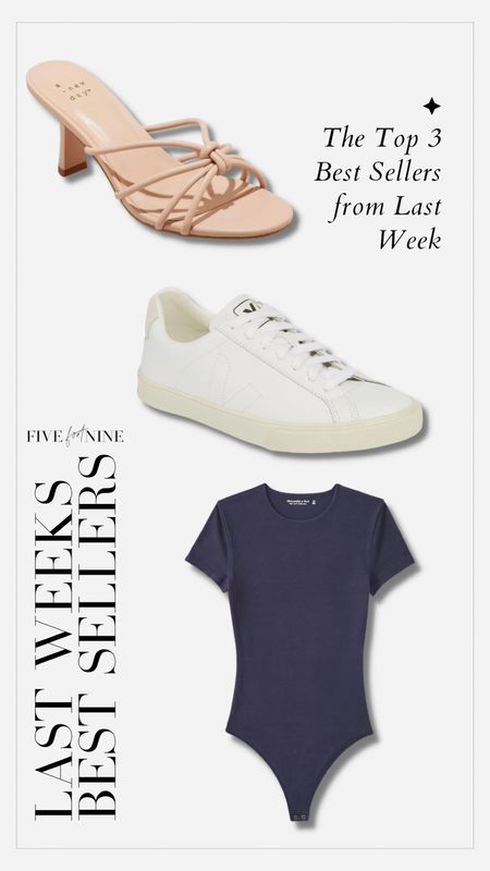 Last weeks best sellers // target sandals, Veja sneakers, short sleeve bodysuit 

#LTKshoecrush